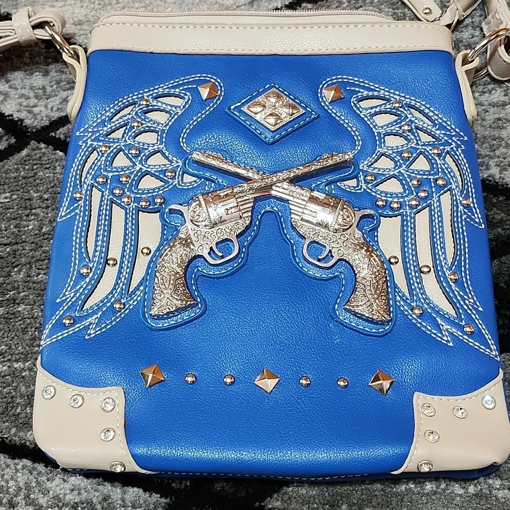 WESTERN EMBROIDERED WINGS PISTOLS RHINESTONES STUDDED FAUX-LEATHER CROSSBODY